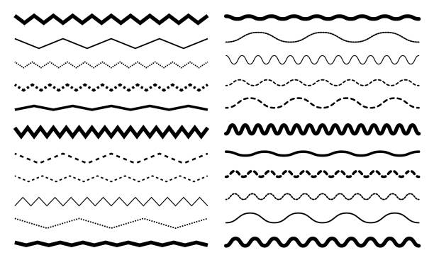 Wavy lines Seamless wavy zigzag dotted line set. Graphic design elements collection for decoration. Horizontal curvy squiggles water divide stock illustrations