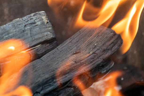 istock Hot charcoal with wood fire flames close-up 1271134409