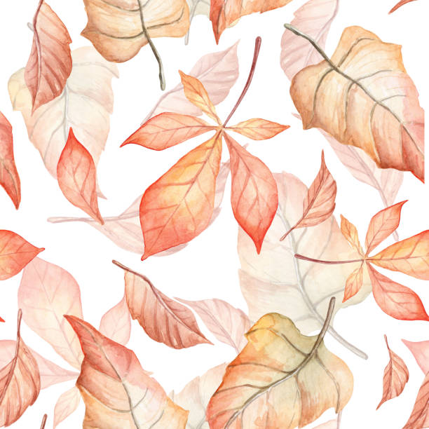 bezszwowe tło z ręcznie malowanymi jesiennymi liśćmi akwarelowymi - chestnut chestnut tree backgrounds seamless stock illustrations