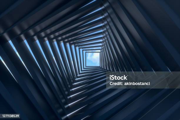 Abstract Dark Tunnel Door To Sky Stock Photo - Download Image Now - The Way Forward, Abstract, Technology