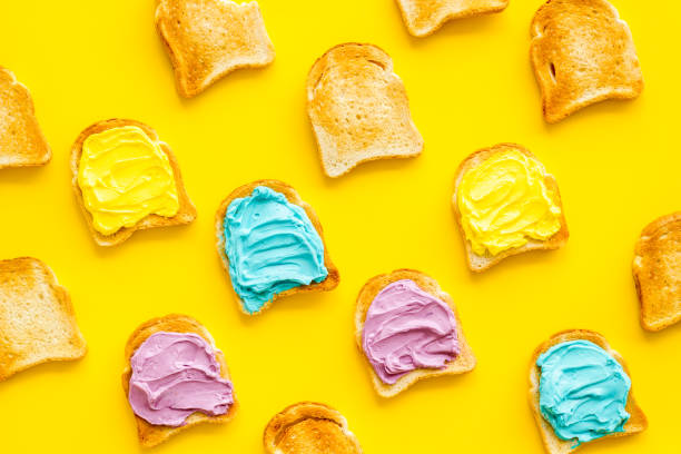 istock Variety spreads on bread slices. Layout top view 1271143065