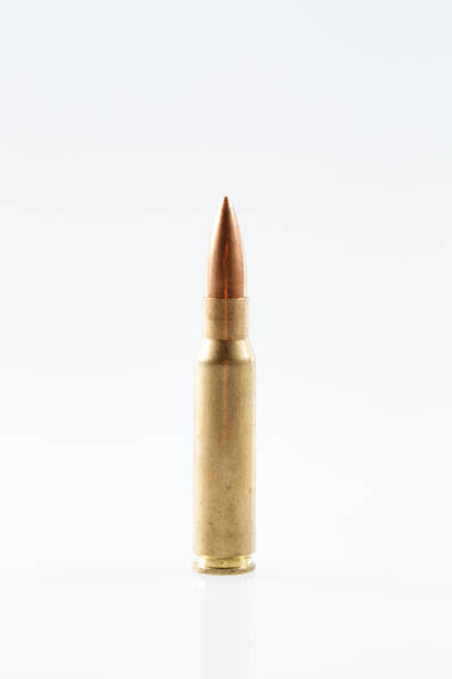 hunting cartridges of caliber .308 win, weapon concept - full metal jacket imagens e fotografias de stock