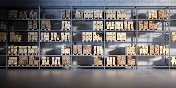 istock 3d rendering interior of industrial delivery storehouse. 1271144569