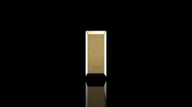 Luxury bar of gold ingot in 3d render. Isolated on black background.