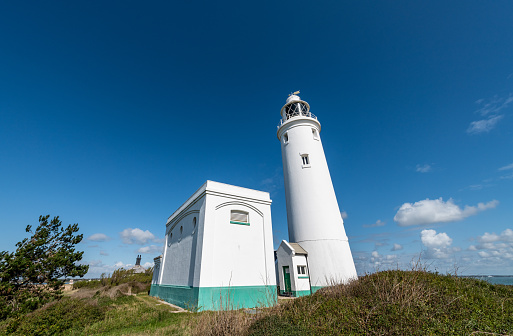 Looking up at Hurst Point Lighthouse in Hampshire