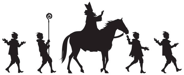 stockillustraties, clipart, cartoons en iconen met sinterklaas parade vector silhouetten - sinterklaas