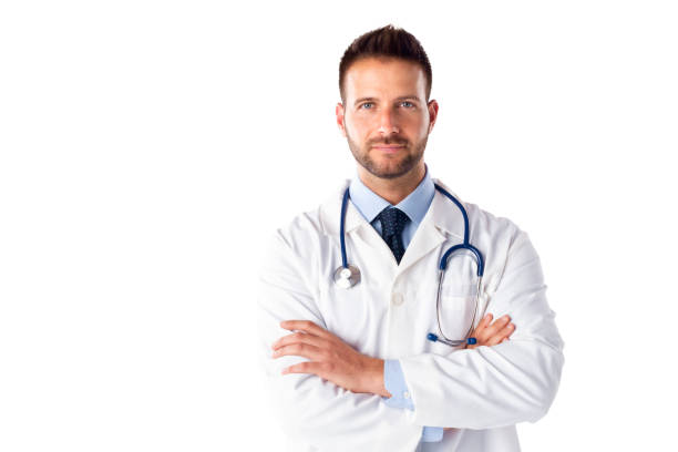 istock Male doctor studio portrait at isolated white background 1271150023