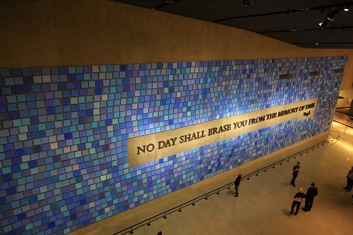 New York; USA OCT 3 2016: 911 memorial museum outlook  in New York. it commemorate the September 11, 2001 attacks, which killed 2,977 victims,