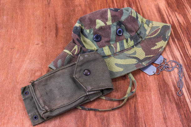 istock Camouflage Jungle Green Hat, Dog Tags And Ammo Pouch 1271152119