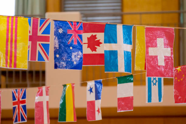 The national flag displayed at the indoor event