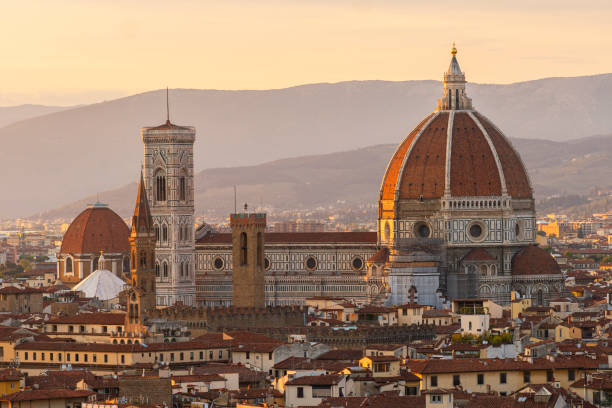 Duomo Santa Maria Del Fiore With Cityscape Against Sky at Dusk, Florence, Italy Duomo Santa Maria Del Fiore With Cityscape Against Sky at Dusk, Florence, Italy filippo brunelleschi stock pictures, royalty-free photos & images