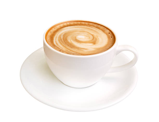istock Hot coffee latte art spiral shape foam, cappuccino isolated on white background, clipping path 1271159787