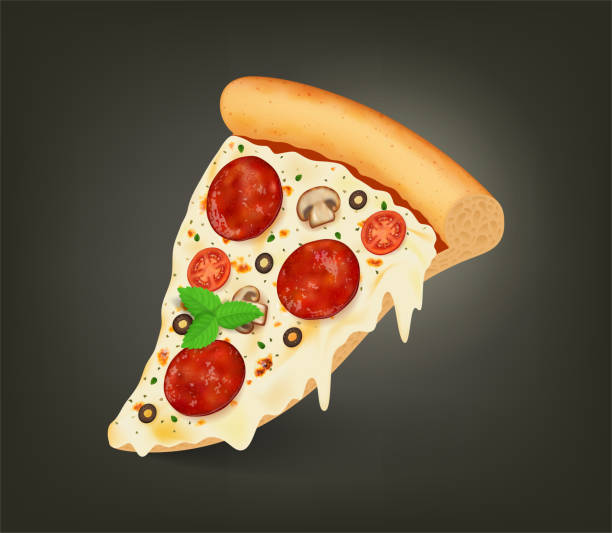 피자의 현실적인 상세한 3d 조각. 벡터 - application software food pizza cheese stock illustrations