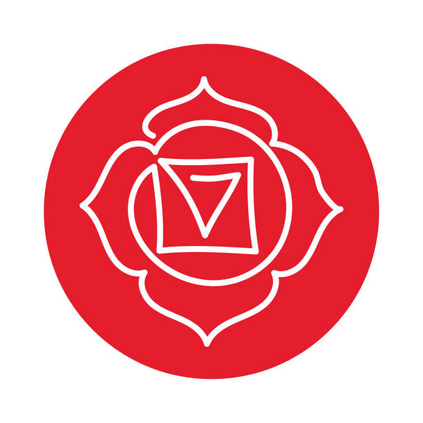 muladhara-symbol. eine zeile. das erste wurzelchakra. vektor-rot-linien-symbol. heiliges zeichen. meditation - wirbelkanal stock-grafiken, -clipart, -cartoons und -symbole