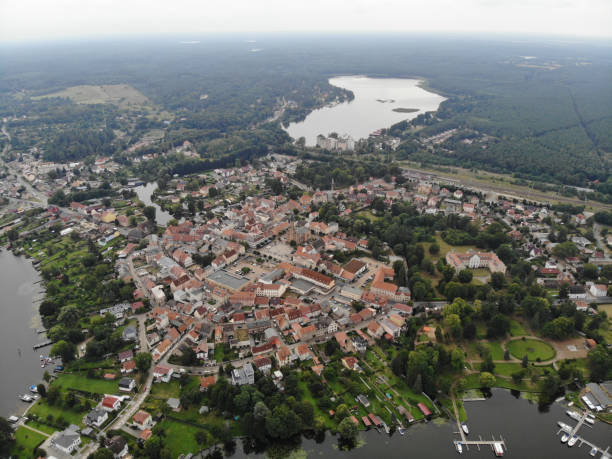 Aerial view of town Fürstenberg on the river Havel Aerial view of town Fürstenberg on the river Havel mecklenburg lake district photos stock pictures, royalty-free photos & images