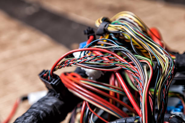 istock Multicolored fiber cables, wire electronics connection electricity industry color stock pictures 1271165249