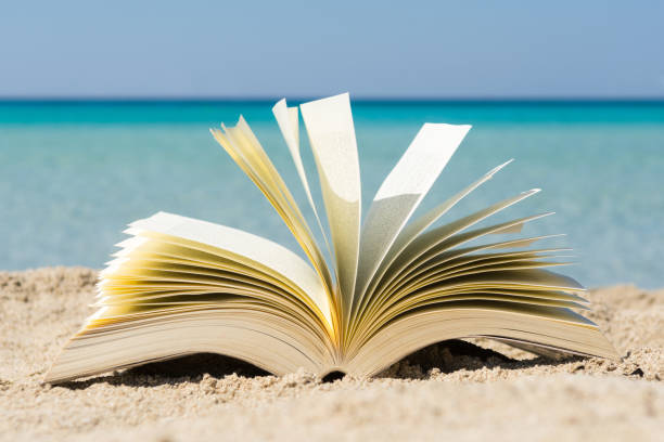 istock Open book on the sand at the beach, close up 1271171528