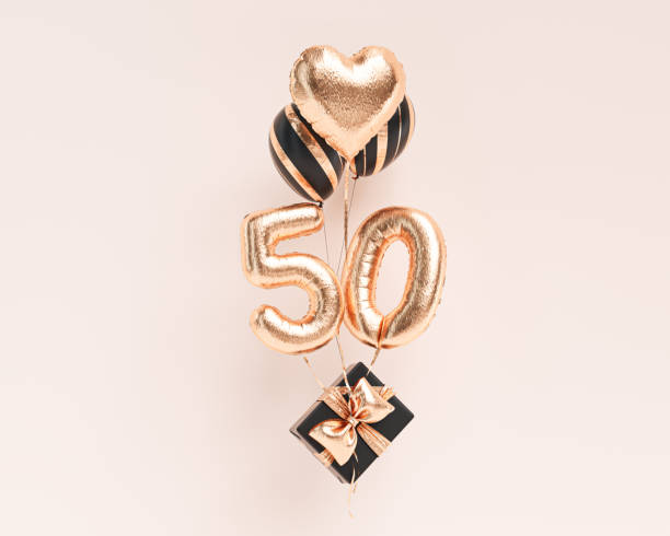 50 years old. Gold balloons number 50th anniversary, happy birthday congratulations. 3d rendering. 50 years old. Gold balloons number 50th anniversary, happy birthday congratulations. 3d rendering. number 50 stock pictures, royalty-free photos & images