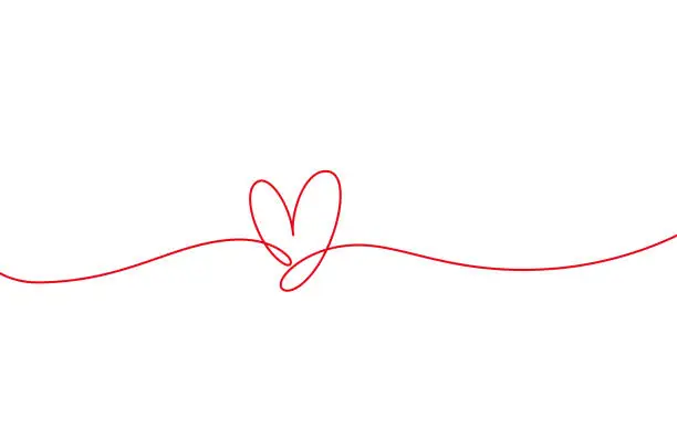 Vector illustration of Heart shape mono line. Continuous line icon, hand drawn calligraphic element. Flourish clipart.