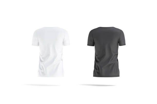 istock Blank black and white women t-shirt mockup set, back view 1271177809