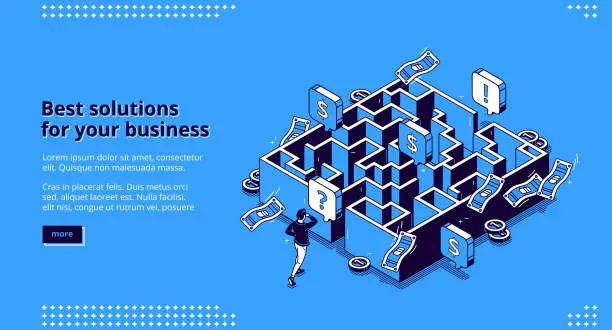 Vector illustration of Best business solutions isometric landing page