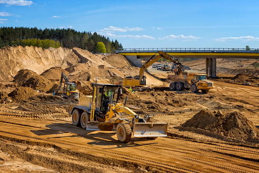 Road construction machinery in construction of highway S3 near Szczecin, Poland