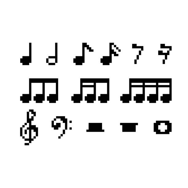 Pixel art 8-bit Set of Musical notes - isolated vector illustration isolated vector illustration Pixel art 8-bit Set of Musical notes bass guitar wallpaper stock illustrations