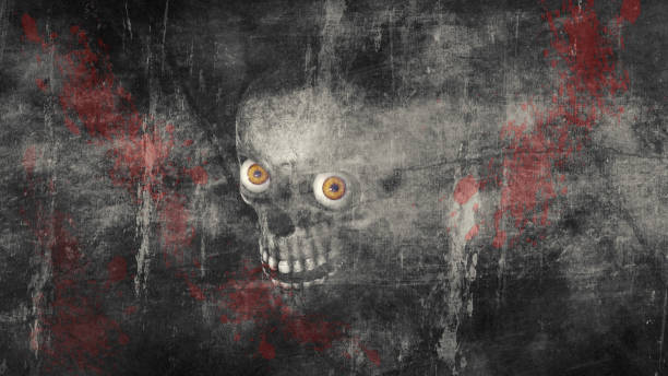 istock Human Skull With Eyes And Scary, Evil Look Halloween Concept 3D Rendering 1271181997