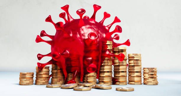 istock Coronavirus with stacked coins 1271183260