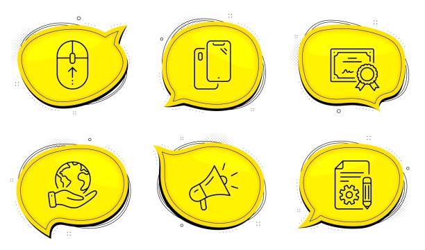 istock Smartphone, Documentation and Megaphone icons set. Swipe up sign. Phone, Project, Brand advertisement. Vector 1271183893