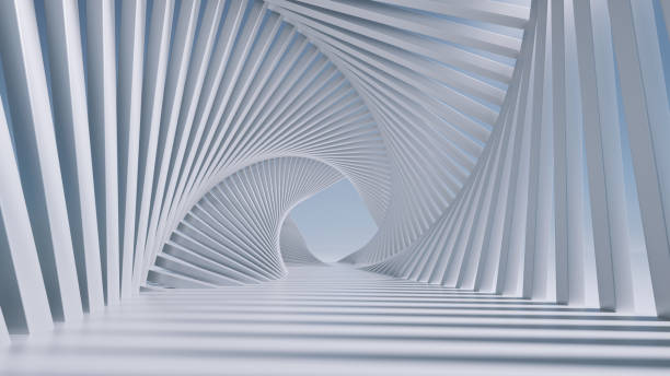 3d rendering, abstract futuristic background. White spiral tunnel.