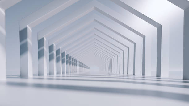 istock 3d render, abstract futuristic background. White hexagonal tunnel. 1271183914