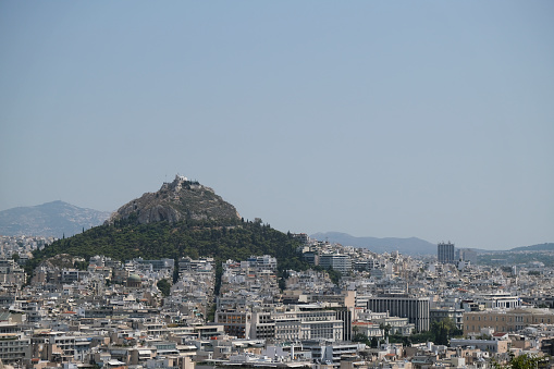 View of Athens from the Acropolis hill in Athens, Greece on Aug. 5, 2020