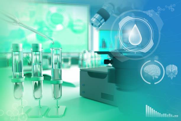istock biochemistry university texture, vivid conceptual medical 3D illustration - proofs and microscope in clinic 1271187205