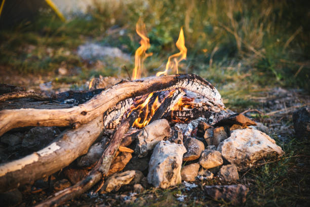 istock Outdoor fire - fireplace in a camping site. Outdoor camping activity concept. 1271188967