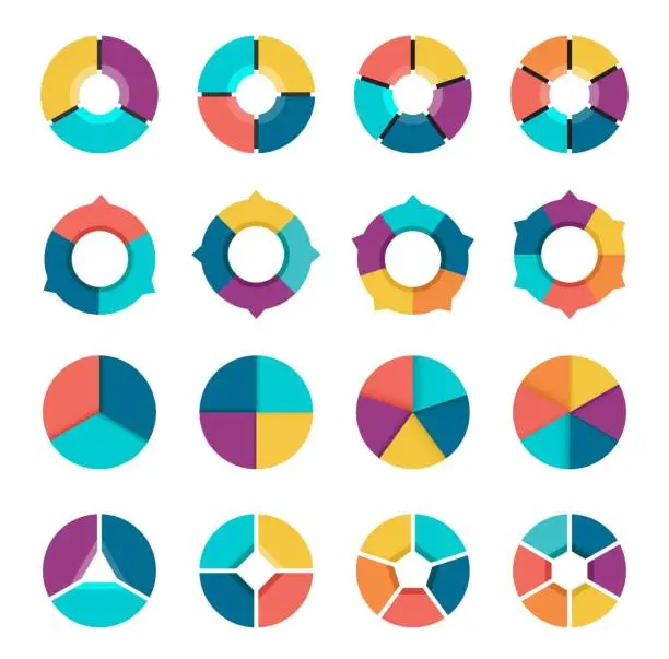 Vector illustration of Colorful pie chart collection with 3,4,5,6 sections or steps.