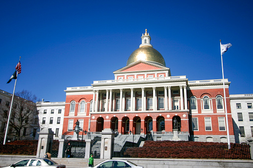 Boston, MA / United States - Feb 18, 2006: a view of the historic Massachusetts State House. Located in the Beacon Hill neighborhood of Boston.