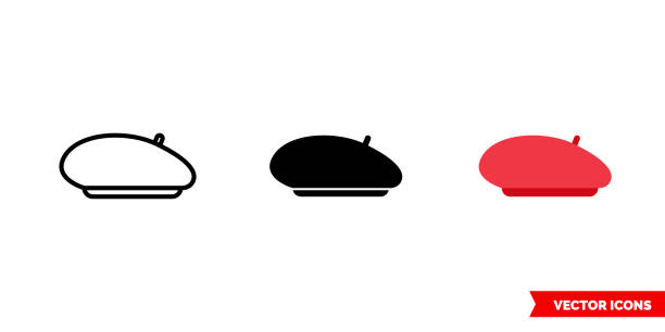 ilustraciones, imágenes clip art, dibujos animados e iconos de stock de icono de boina de 3 tipos de color, blanco y negro, contorno. símbolo de signo vectorial aislado - beret