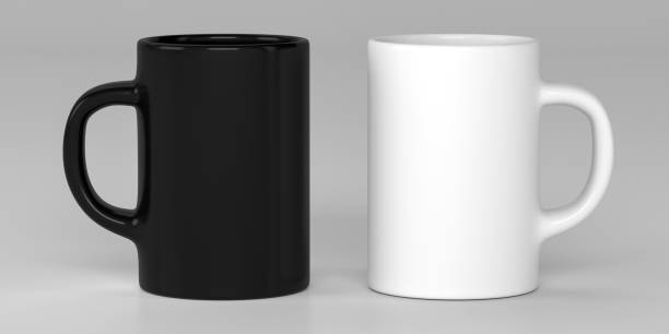 black and white couple cup isolated on light grey background promo mockup 3d render