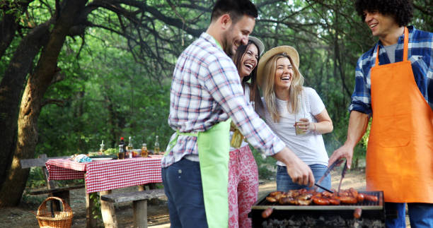 istock Friends having a barbecue party in nature 1271190097