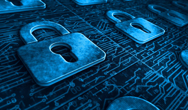 istock Cyber security with padlock metal symbol digital 3d illustration 1271191637