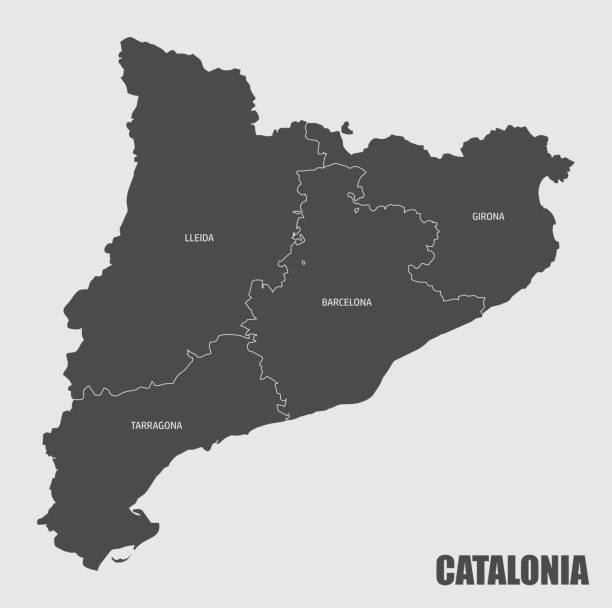 Catalonia region map The Catalonia region map divided in provinces with labels, Spain catalonia stock illustrations