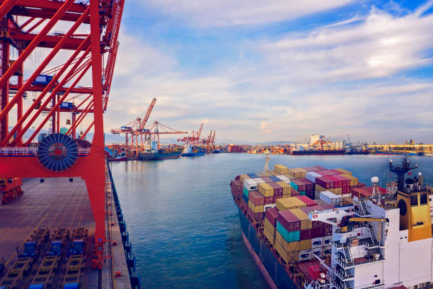 istock Aerial view cargo container ship in the sea 1271192242