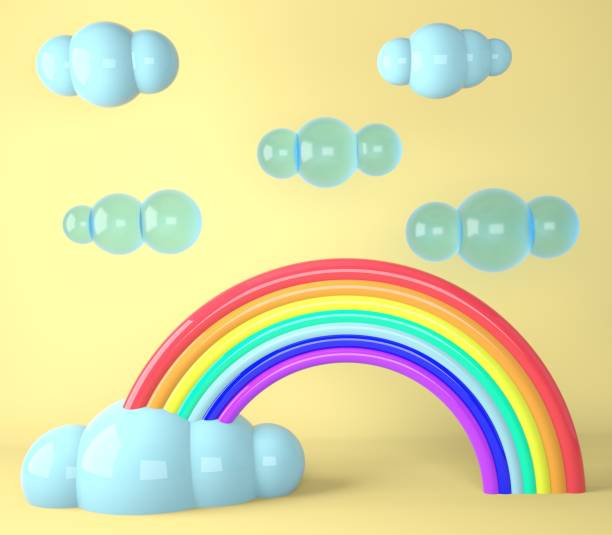 rainbow with clouds on pastel background , 3d render rainbow with clouds on pastel background , 3d render polymer clay sweets stock pictures, royalty-free photos & images