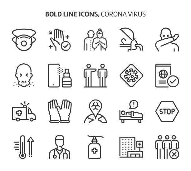 ilustrações de stock, clip art, desenhos animados e ícones de corona virus, bold line icons. - elbow