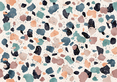 Vintage seamless terrazzo pattern in retro style. Retro colorful pattern with terrazzo texture. Vintage stone texture.