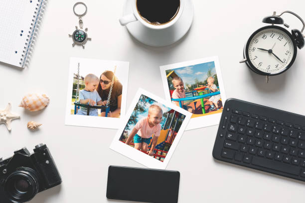 istock Printed photographs, photo lab concept, top view 1271195678