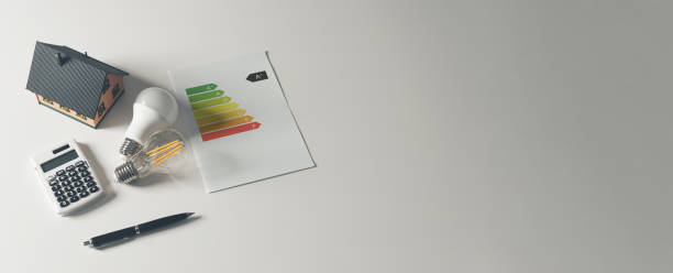 диаграмма рейтинга энергии, знамя концепции эффективности - energy efficiency rating стоковые фото и изображения