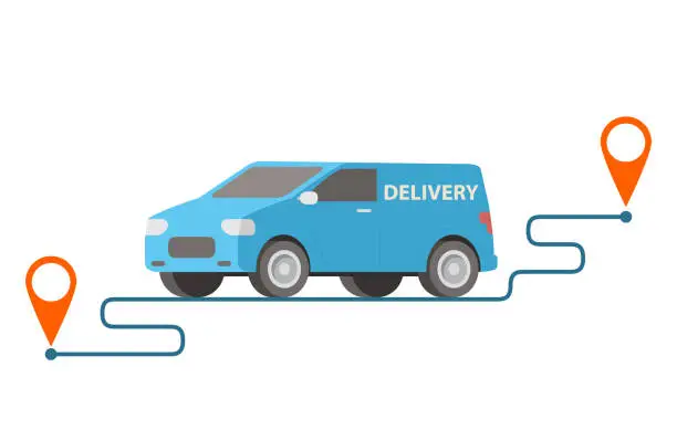 Vector illustration of Delivery van carrying parcels on points.