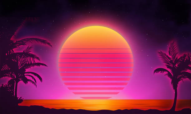 istock Retro background futuristic landscape 1980s style. Digital retro landscape cyber surface. 80s party background . Retro 80s fashion Sci-Fi Background Summer Landscape. 1271202462